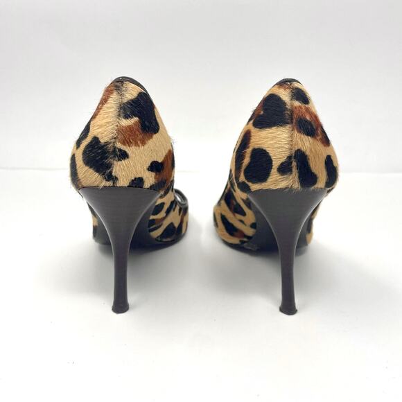 00s BCBGIRLS Vintage Brown Black Leopard Print Peep Toe Pumps - Picture 5 of 11
